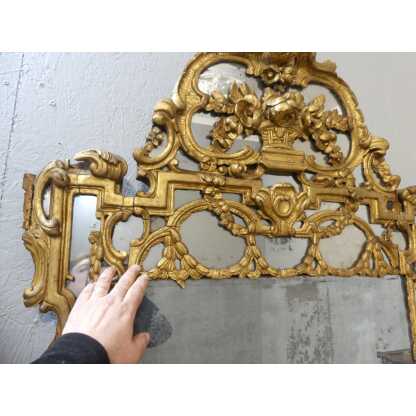 Grand Miroir Provençal à Parcloses En Bois Sculpté Doré époque Louis XVI, Fin XVIII ème Siècle – Image 6