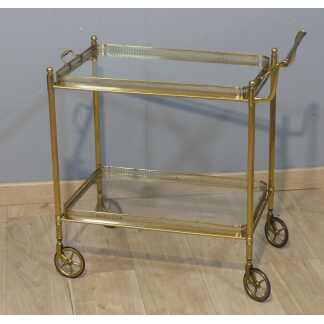 Trolley, Desserte, Bar Roulant En Laiton Et Verre, Jansen, Baguès, époque 1960