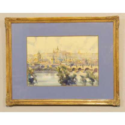 Prague, Pont St Charles Et Le Château, Aquarelle Par Oskar Schmidt – Image 9