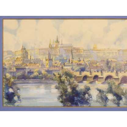 Prague, Pont St Charles Et Le Château, Aquarelle Par Oskar Schmidt – Image 6
