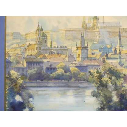 Prague, Pont St Charles Et Le Château, Aquarelle Par Oskar Schmidt – Image 4