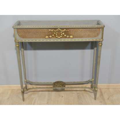 Grande Jardinière Formant Console De Style Louis XVI En Bois Peint Gris Trianon Et Doré, 1900