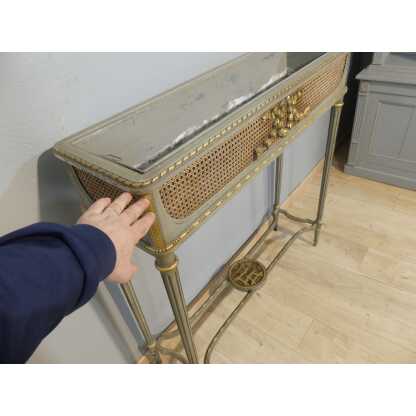 Grande Jardinière Formant Console De Style Louis XVI En Bois Peint Gris Trianon Et Doré, 1900 – Image 11