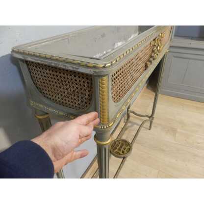 Grande Jardinière Formant Console De Style Louis XVI En Bois Peint Gris Trianon Et Doré, 1900 – Image 3