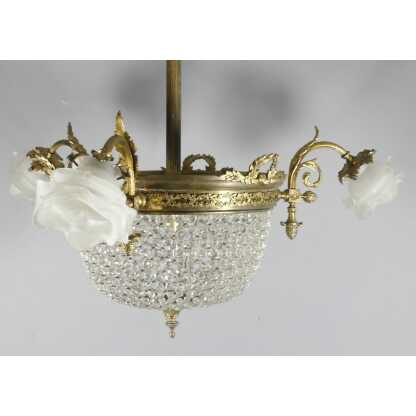 Lustre Style Louis XVI Sac De Perles Corbeille Et 3 Bras De Lumière Vers 1920 – Image 2