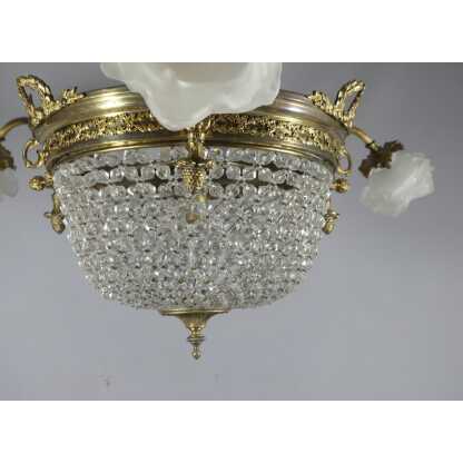 Lustre Style Louis XVI Sac De Perles Corbeille Et 3 Bras De Lumière Vers 1920 – Image 12