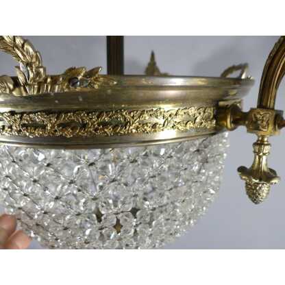 Lustre Style Louis XVI Sac De Perles Corbeille Et 3 Bras De Lumière Vers 1920 – Image 4