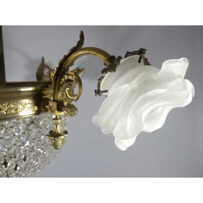 Lustre Style Louis XVI Sac De Perles Corbeille Et 3 Bras De Lumière Vers 1920 – Image 3