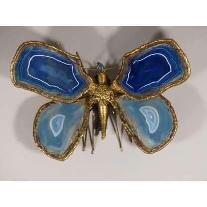 Duval Brasseur, Applique Papillon En Laiton Et Agate, Vers 1970
