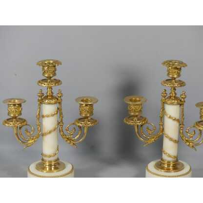 Paire De Chandeliers Style Louis XVI En Marbre Blanc Et Bronze Doré, époque Fin XIX ème – Image 2