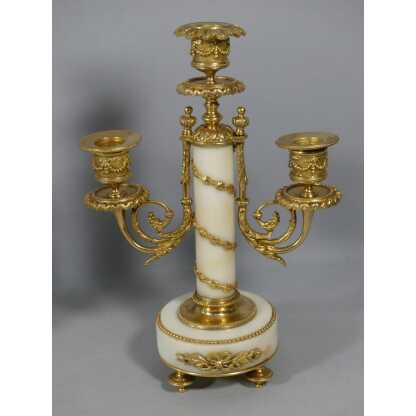 Paire De Chandeliers Style Louis XVI En Marbre Blanc Et Bronze Doré, époque Fin XIX ème – Image 10