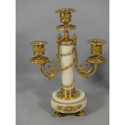 Paire De Chandeliers Style Louis XVI En Marbre Blanc Et Bronze Doré, époque Fin XIX ème – Image 9