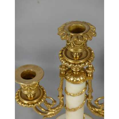Paire De Chandeliers Style Louis XVI En Marbre Blanc Et Bronze Doré, époque Fin XIX ème – Image 8