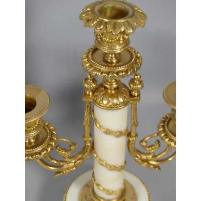 Paire De Chandeliers Style Louis XVI En Marbre Blanc Et Bronze Doré, époque Fin XIX ème – Image 6