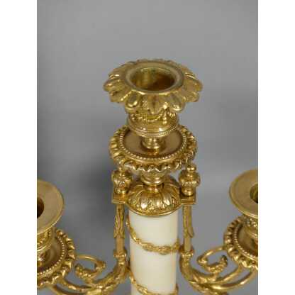 Paire De Chandeliers Style Louis XVI En Marbre Blanc Et Bronze Doré, époque Fin XIX ème – Image 5