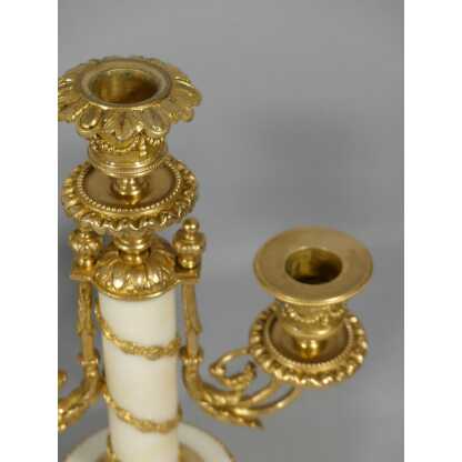 Paire De Chandeliers Style Louis XVI En Marbre Blanc Et Bronze Doré, époque Fin XIX ème – Image 4
