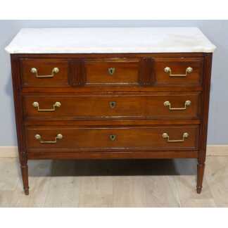 Commode Louis XVI En Acajou Et Marbre Blanc, époque XVIII ème Siècle