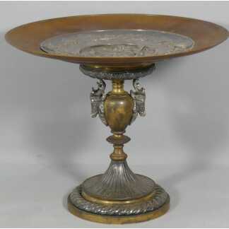 L. Oudry, Centre de Table ou Coupe Sur Piédouche En Bronze Argenté Et Doré, Fin XIX ème