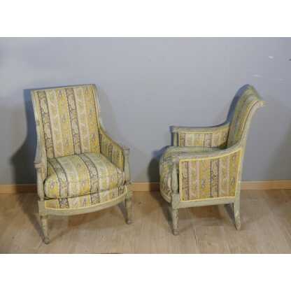 Paire De Bergères Directoire En Bois Laqué Gris, époque XVIII ème Siècle – Image 2