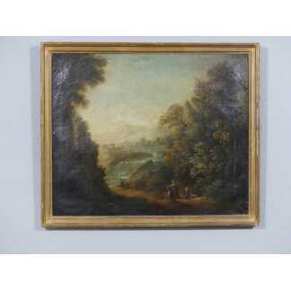 Paysage Italien, Tableau Huile Sur Toile époque XVIII ème à Restaurer