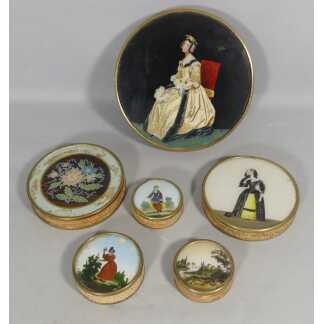 Lot De 6 Boîtes à Dragées En Fixé Sous Verre, époque Romantique Vers 1830-1840