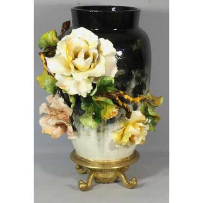 Grand Vase En Barbotine Aux Fleurs En Relief, Edouard Gilles? époque XIX ème