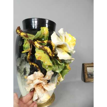 Grand Vase En Barbotine Aux Fleurs En Relief, Edouard Gilles? époque XIX ème – Image 14