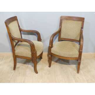 Paire De Fauteuils d'époque Empire En Acajou Blond, XIX ème Siècle Dans Le Goût De Jacob