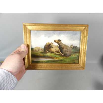 Les Moutons, Petit Tableau Peint à l'Huile Sur Bois, époque Début XX ème – Image 6