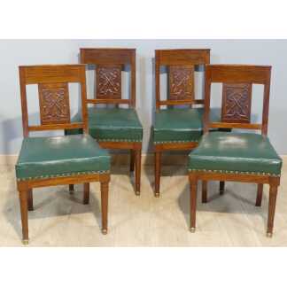 4 Chaises à La Marine En Acajou Et Cuir d'époque Directoire, époque fin XVIII ème