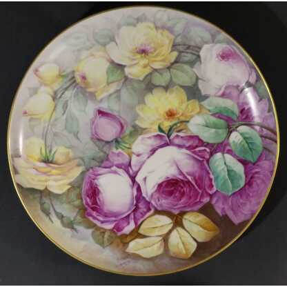 Les Roses, Plat Décoratif En Porcelaine De Limoges Décoré Par Charliac, époque 1900