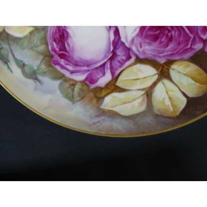 Les Roses, Plat Décoratif En Porcelaine De Limoges Décoré Par Charliac, époque 1900 – Image 4