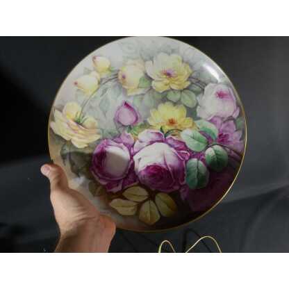 Les Roses, Plat Décoratif En Porcelaine De Limoges Décoré Par Charliac, époque 1900 – Image 3