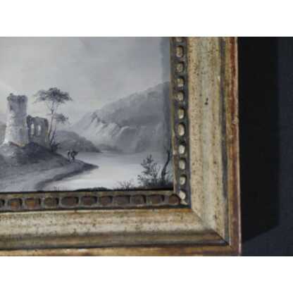Etude En Grisaille d'Après Pillement, Tableau Paysage Huile Sur Carton, époque XIX ème – Image 6