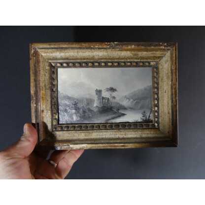 Etude En Grisaille d'Après Pillement, Tableau Paysage Huile Sur Carton, époque XIX ème – Image 5