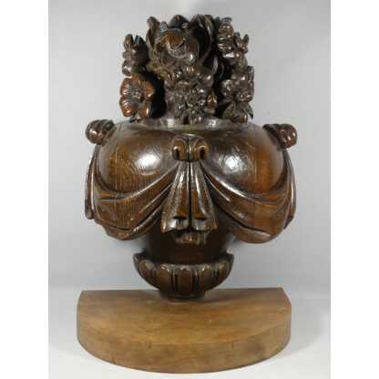 Pinacle En Bois Sculpté Façon Pot à Feu En Draperies Et Fleurs, époque XVIII ème Siècle – Image 2
