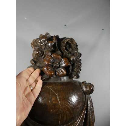 Pinacle En Bois Sculpté Façon Pot à Feu En Draperies Et Fleurs, époque XVIII ème Siècle – Image 13