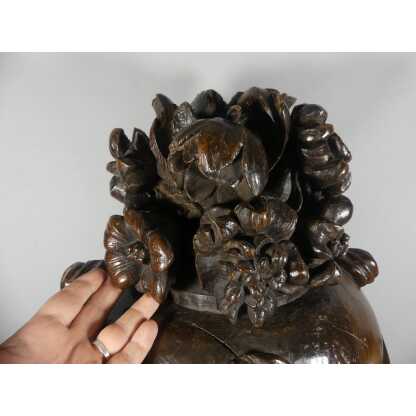 Pinacle En Bois Sculpté Façon Pot à Feu En Draperies Et Fleurs, époque XVIII ème Siècle – Image 4