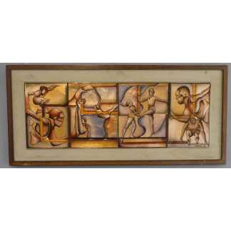 Les Athlètes, Grand Tableau En émail De Limoges Dédié Au Sport, époque 1985