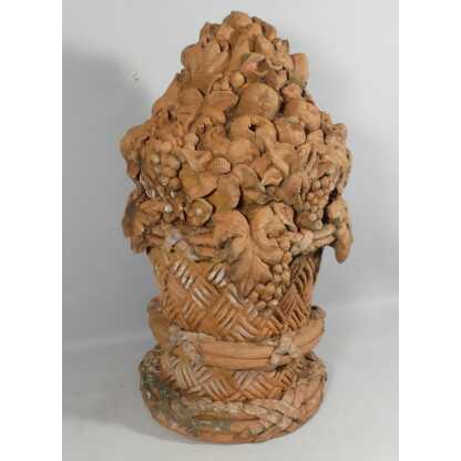 Ornement En Terre Cuite Corbeille De Fruits Et Fleurs Décoration De Jardin, époque Début XX ème – Image 5