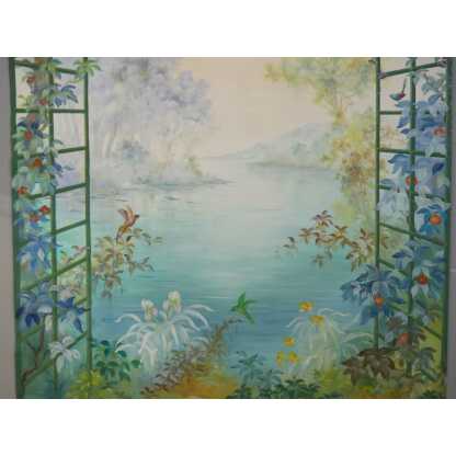 265*217 Cm, Grande Toile Peinte Décorative Treillage Et Fleurs G De Vandeuvre 2ème d'Une Paire – Image 17