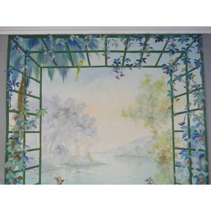 265*217 Cm, Grande Toile Peinte Décorative Treillage Et Fleurs G De Vandeuvre 2ème d'Une Paire – Image 16