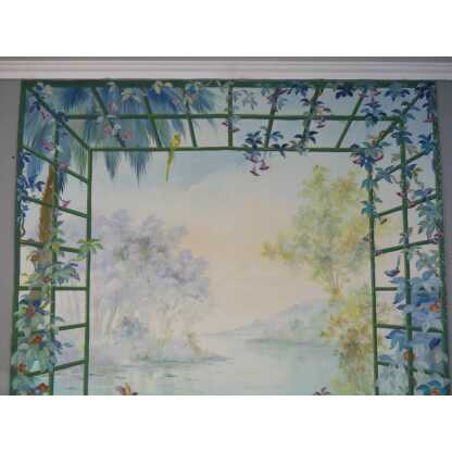 265*217 Cm, Grande Toile Peinte Décorative Treillage Et Fleurs G De Vandeuvre 2ème d'Une Paire – Image 4