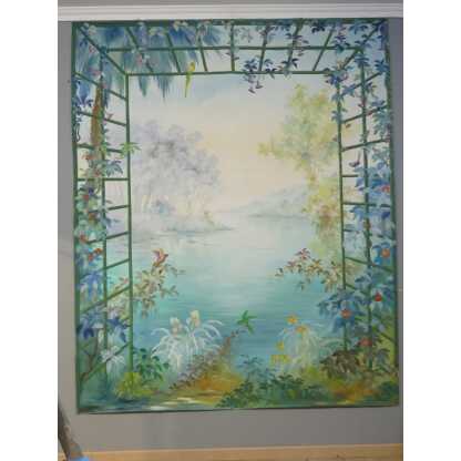 265*217 Cm, Grande Toile Peinte Décorative Treillage Et Fleurs G De Vandeuvre 2ème d'Une Paire – Image 7