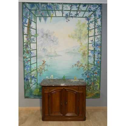 265*217 Cm, Grande Toile Peinte Décorative Treillage Et Fleurs G De Vandeuvre 2ème d'Une Paire – Image 3