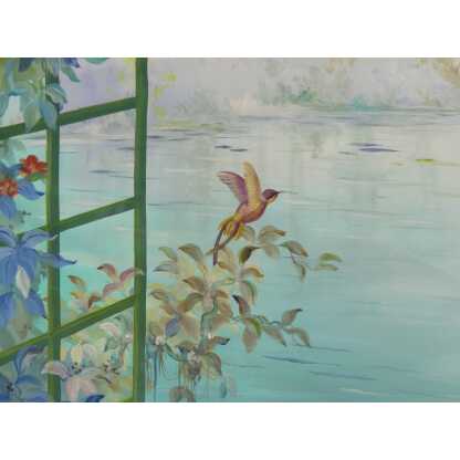 265*217 Cm, Grande Toile Peinte Décorative Treillage Et Fleurs G De Vandeuvre 2ème d'Une Paire – Image 13