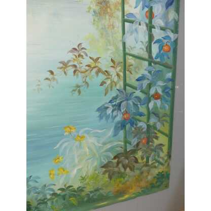 265*217 Cm, Grande Toile Peinte Décorative Treillage Et Fleurs G De Vandeuvre 2ème d'Une Paire – Image 12