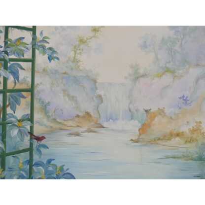 265*217 Cm, Grande Toile Peinte Décorative Treillage Et Fleurs G De Vandeuvre 1ère d'Une Paire – Image 13