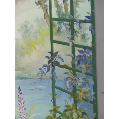 265*217 Cm, Grande Toile Peinte Décorative Treillage Et Fleurs G De Vandeuvre 1ère d'Une Paire – Image 12