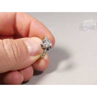 Bague Solitaire Diamant 0.25 Carat, Or Gris 18 Carats, époque 1930 – Image 12